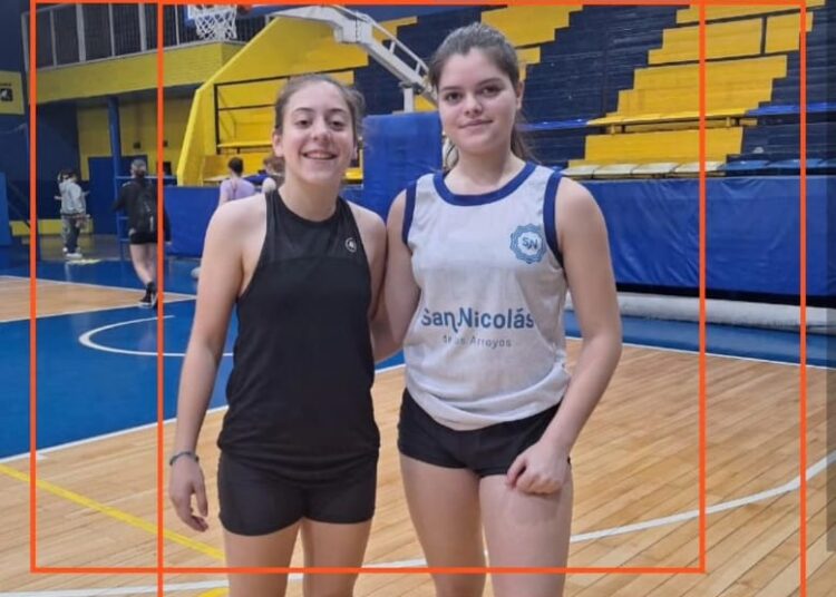 Las nicoleñas del club Regatas  Sofía Quagliatto y Josefina Virgilitto en el Provincial de Basquet